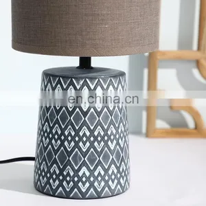 Wholesale Porcelain Cylinder Base Living Room Night Table Lamp Ceramic With Cloth Shade thumbnail-3