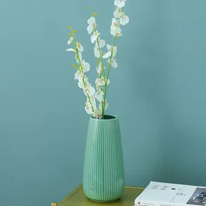 Green And Pink Stripe Easy Simple Ceramic Vase Art Decor For Drawing Room thumbnail-4