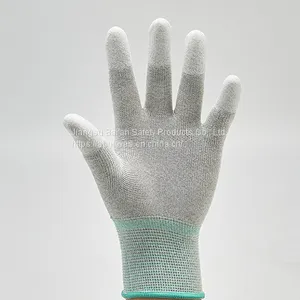 Gray Elastic Knitted Cuffs Polyurethane Palm Dipped Coating Top Fit Gloves White PU Assembly Safety Work Hand Gloves thumbnail-4