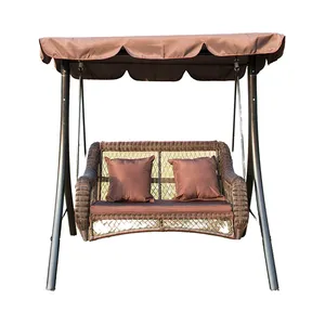 Durable Outdoor 2-seat Luxury Rattan Hammock Swing Chair With Fabric Canopy thumbnail-1