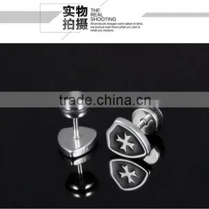 Men's Titanium Steel Stud Earrings Golden Shield Cross Mini Earrings Punk Style Design thumbnail-4