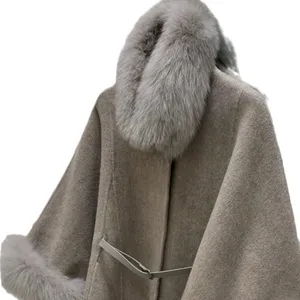 Double-faced Cashmere Coat for Women 2025 Autumn and Winter New Mid-length High-end Cloak Fox Fur Collar Wool Coat thumbnail-3