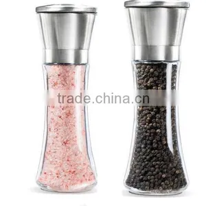 High Quality Brushed Stainless Steel Salt and Pepper Grinder Set- With Glass Bottle Salt and Pepper Shakers thumbnail-4