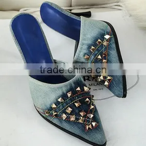 2014 High Quality Blue Jeans High Heel Women Slipper Shoes thumbnail-1
