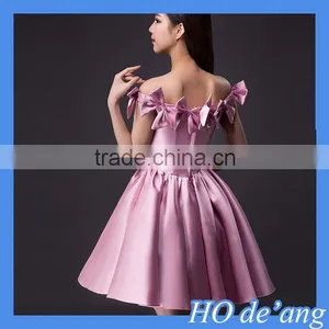 HOGIFT Word Shoulder Party Dress,short Paragraph Wedding Toast Dress,bridesmaid Dress With Bow Small Flowers thumbnail-3