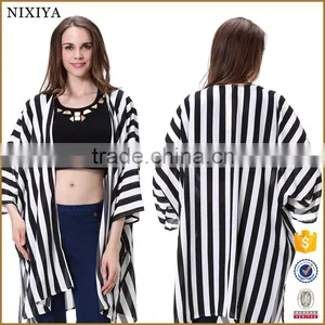 2016 Hot Sale New Fashion Black White Vertical Striped Women Top thumbnail-1