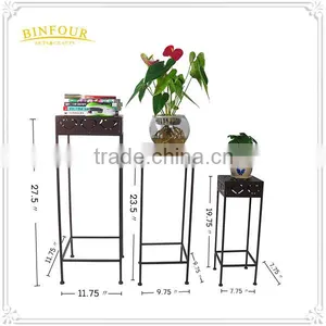 Antique 3 Set Iron Heart Shape Square Plant Stand thumbnail-3