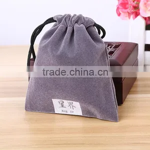 Best Quality Coffe Color Velvet Jewelry Pouch Gem Packing Bags With Label/ Flocking Printed Fabric Pouch thumbnail-1