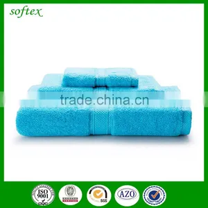 3pcs Solid Color Dobby Border 100% Cotton Bath Towel Set Blue thumbnail-4
