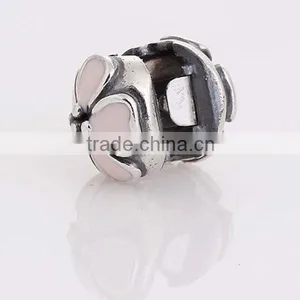 100% 925 Sterling Silver Pink Cherry Blossom Enamel Clip Charm Bead thumbnail-2