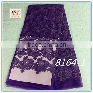 2015 New Design Top Sale Elegant Net Lace Fabric With Pearl for Wedding and Party thumbnail-2
