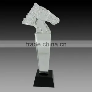 Personalization k9 Optical Glass Engraving Horse Trophy With Black Crystal Base thumbnail-1