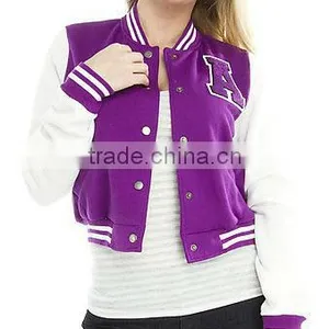 Purple Girl Varsity Wool Jacket With Leather Seleves thumbnail-1