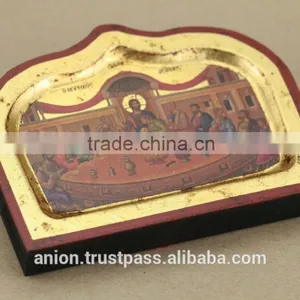 Greek & Russian Orthodox Wooden Icon. Last Supper. Unusual Shape thumbnail-6