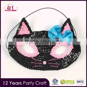 Halloween Glitter Kitten Kids Black Sequin CAT Animal Halloween Costume Fancy Dress MASK Masquerade Ball Mask thumbnail-1