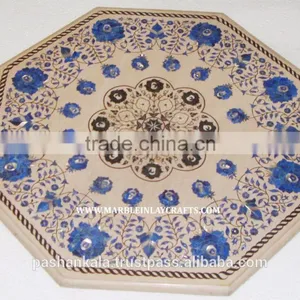 Pink Marble Inlay Octagonal Coffee Table Top, Marble Decorative Table Tops thumbnail-1