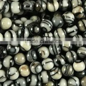8mm Round Smooth White and Black Zebra Jasper Stone Beads thumbnail-1