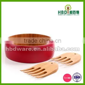 High Quality Colored Bamboo Bowl,bamboo Salad Bowl With Server Wholesale thumbnail-2
