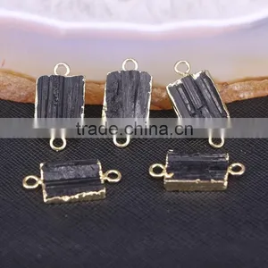 Gold Plated Natural Black Tourmaline Druzy Stone Connector Beads For Jewelry Making thumbnail-1