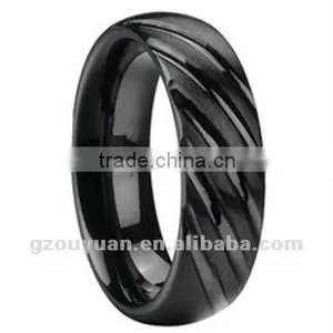 Fashion Men and Women Black Ceramic Wedding Band Ring, Grooved Black Ceramic Ring thumbnail-1