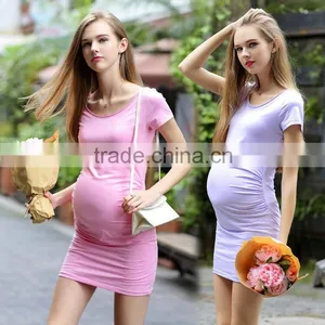 Newest Style Summer Maternity Dress Clothes O Neck Short Sleeve Elastic Plus Size thumbnail-2