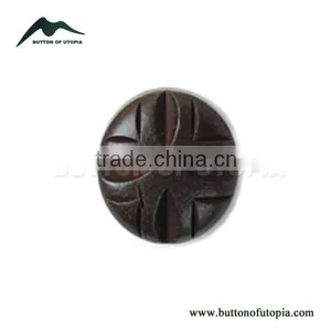 40L Brown Shank Wood Coat Button With Laser & Metal Ring thumbnail-1