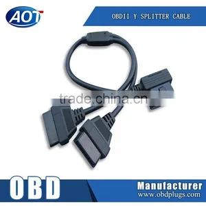 Black 16 Pin Male to Dual Female Y Shape OBD 2 Splitter Adapter Extension Cable thumbnail-1