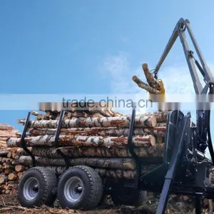 Forest Equipment Tractor PTO Hydraulic Timber Loading Traile Log Trailer , Wood Trailer, Log Wagon With Crane Grapple thumbnail-1