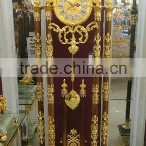 Exquisite Brass Cast 24K Gold Plated Emperador Marble Base Floor Clock thumbnail-4