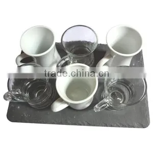 Semi-circle Natural Slate Coaster With Overlay Cobalt Blue Glass Tumbler thumbnail-2