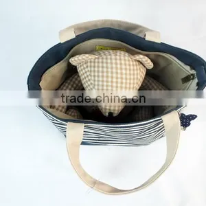 Fashion Stripe Canvas Bag Women Handbag (Blue White) thumbnail-3