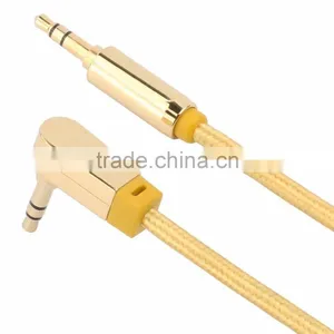 Wholesale Weave 3.5mm Three Core Male To Male Car AUX Bend Audio Cable, L Type Car Use Aux-in Cable thumbnail-1