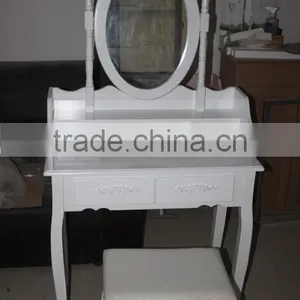 Home Furniture Dressing Table Set, Bedroom Dresser With Mirror and Bench, Wooden Make up Table Set thumbnail-2