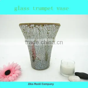 Brown Crackle Home Goods Craft Vintage Decorative V-Shaped Glass Vase thumbnail-1