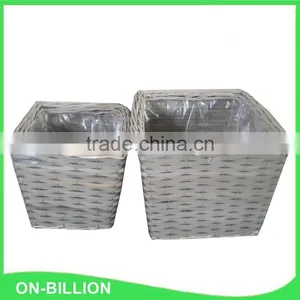 Hand Woven Wicker and Wood Chips Garden Flower Pot for Sale thumbnail-3