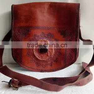 High Quality Handmade Vintage Stone Embossed Leather Women Satchel Bag thumbnail-1