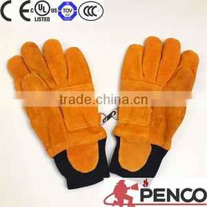 China Wholesale Security Leather Cowhide Industrial Hand Protected Welding Cotton Heat Resistant Fireman 3m Reflective Gloves thumbnail-4