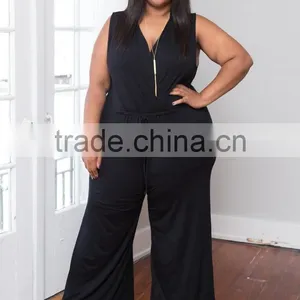 The New Fashion Ladies Plus Size Dress Sleeveless Black Jumpsuit for Fat Women thumbnail-1