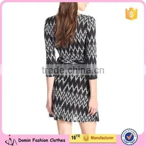 New Fashion Women Wrap Tie Waist Three-Quarter Sleeve A Line Dress thumbnail-2