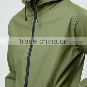 Custom Best Price High Quality New Design Durable 100% Polyurethane Smooth Drawstring Hood Green Casual Men Wind Jacket thumbnail-3