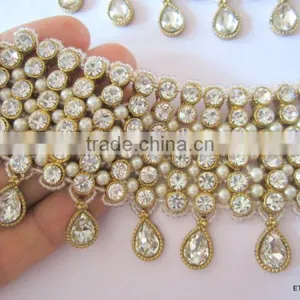 Bridal Golden Crystal Broad Payal ANKLETS Pair Feet Bracelet thumbnail-1
