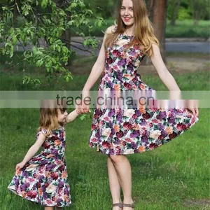 2017 Fall Boutique Mommy and me Clothing Sleeveless Floral Printing Mother Daughter Matching Dress thumbnail-1