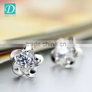High Quality Korean Sliver Flower Stud Earrings Diamond Earring thumbnail-2