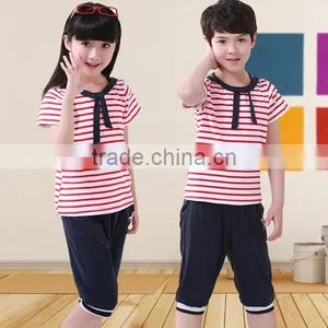 Custom Cotton and Polyester Blend Simple Pattern OEM Design Strip Kids Sport School Uniforms Wholesale thumbnail-1