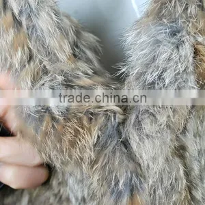 YR321 New RU Design Turn-down Collar Real Natural Knitted Rabbit Fur Vest thumbnail-3