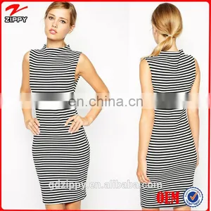 2014 Wholesale New Fashion Summer Casual Striped Bodycon Dress With High Neck thumbnail-1