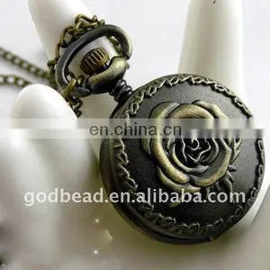 W71 Wholesale Antique Brass Bronze Pocket Watch Chain Charm Pendant Watch Necklace Nickel Free Lead Free thumbnail-1