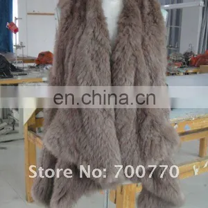 Rabbit Fur Hand Knitted Vest With Open Front And Peaked Hem 2012 New Hand Knitted Style Fashion Women Gilet STY.NO.3053-1 thumbnail-1
