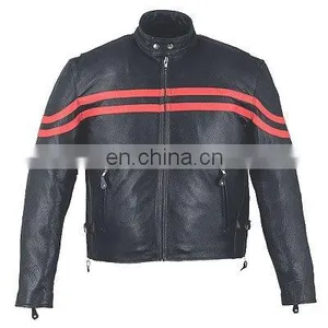HMB-0467C LEATHER JACKETS MOTORBIKE COATS BLACK BIKER STRIPS STYLE thumbnail-1