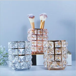 Gold/sliver/rose Gold Metal With Crystal Beaded Pen Cosmetic Brush Holder thumbnail-1